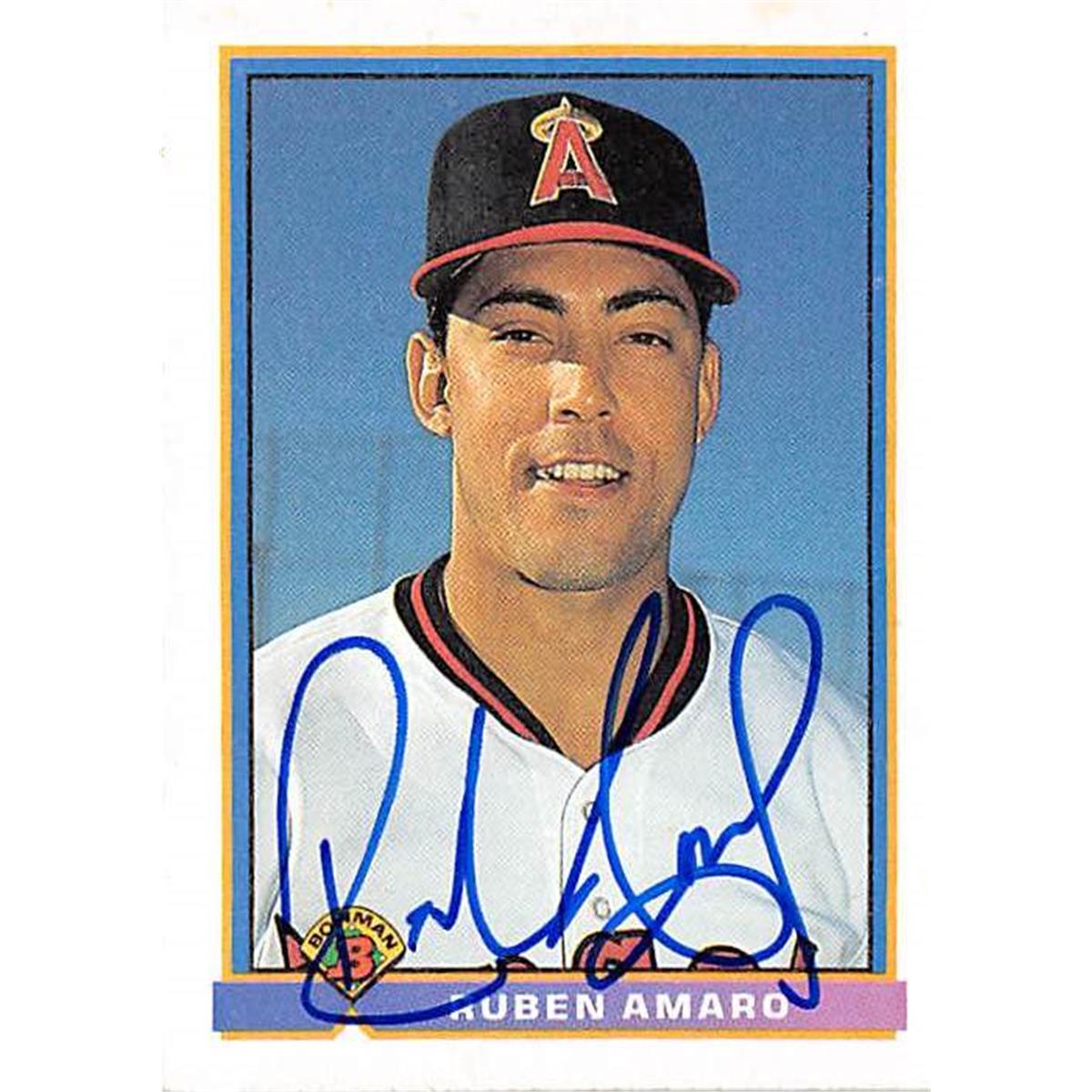 365483 Ruben Amaro Autographed Baseball Card - 1991 Topps Bowman-208