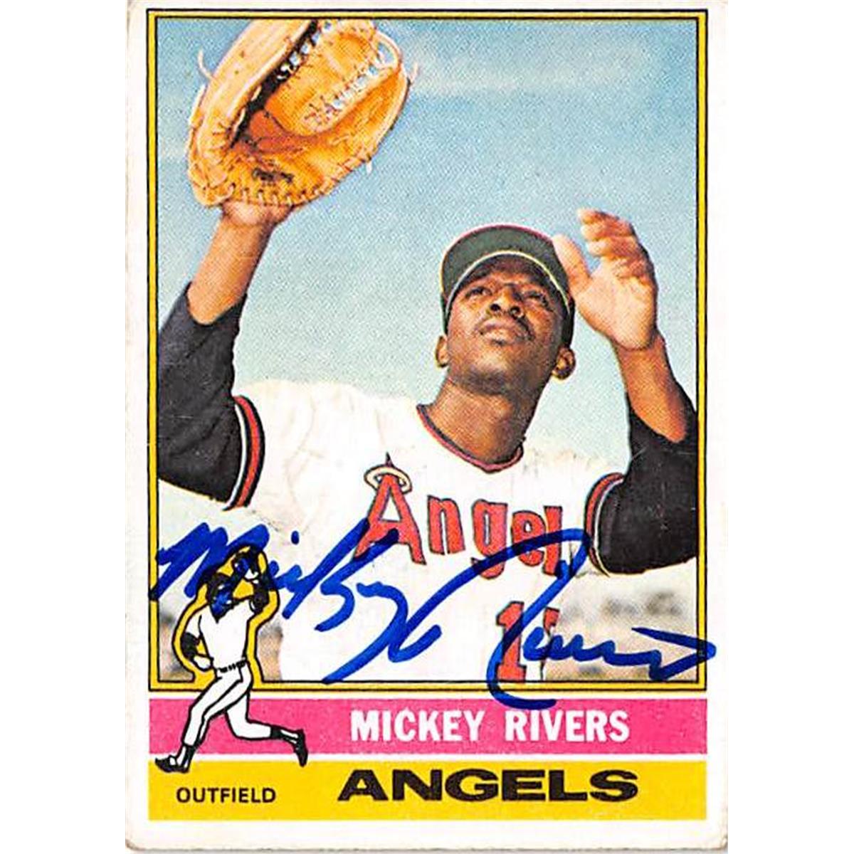 366206 Mickey Rivers Autographed Baseball Card - 1976 Topps-85