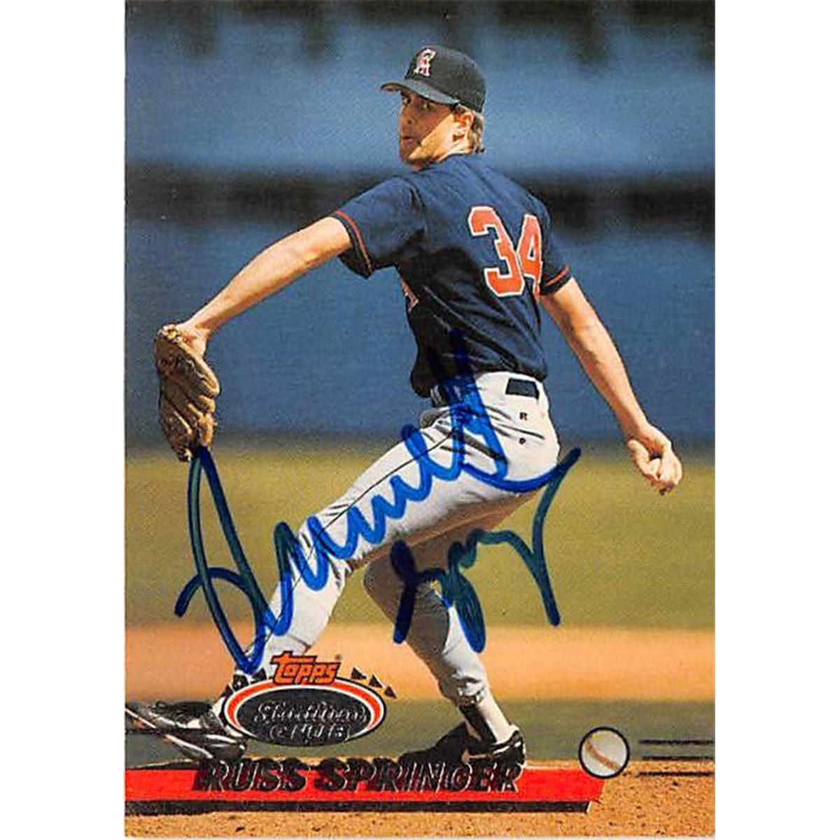 Picture of Autograph Warehouse 366293 Russ Springer Autographed Baseball Card - 1993 Topps Stadium Club-736