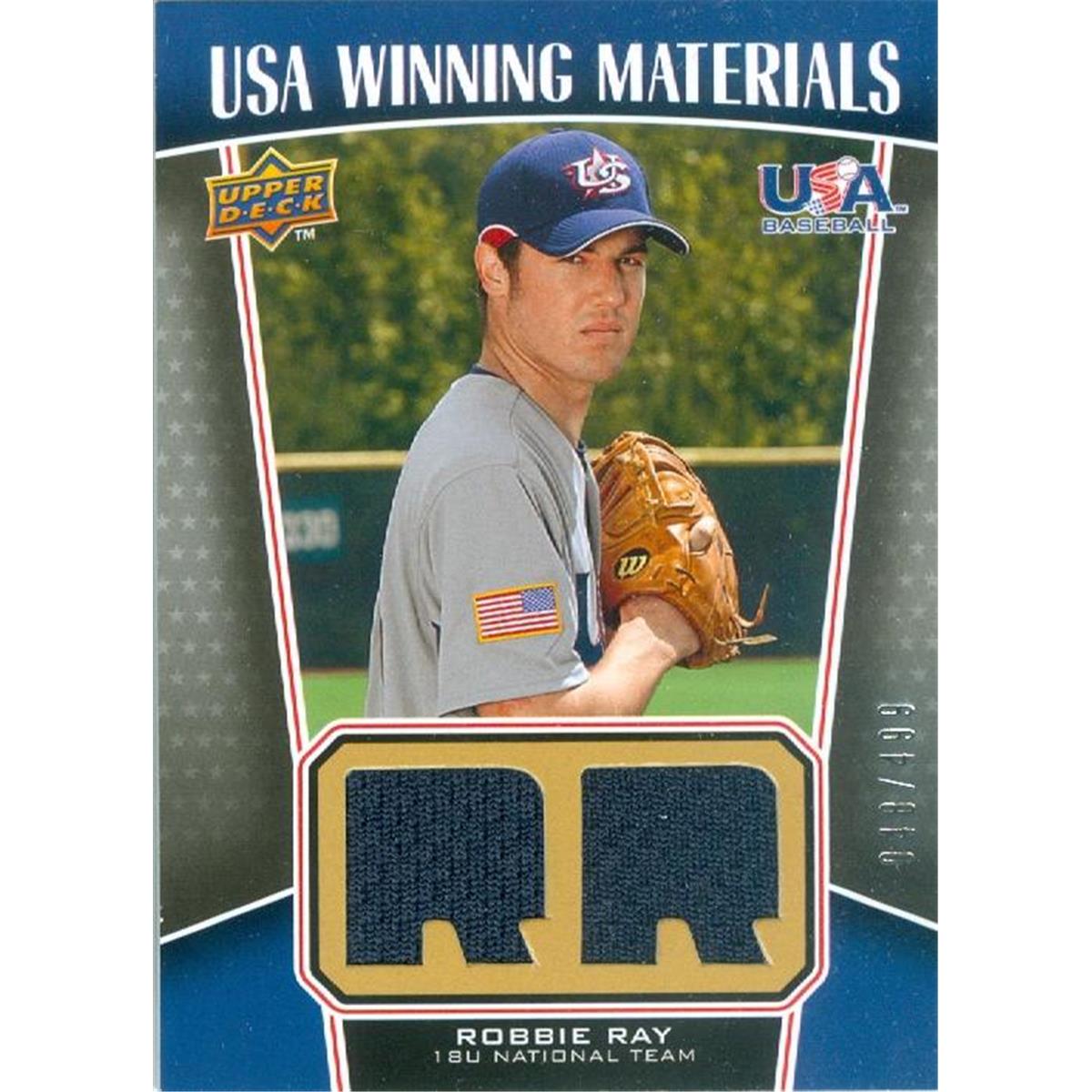 Picture of Autograph Warehouse 366753 Robbie Ray Player Worn Jersey Patch Baseball Card - 2009 Upper Deck Team USA-UWM15 Rookie