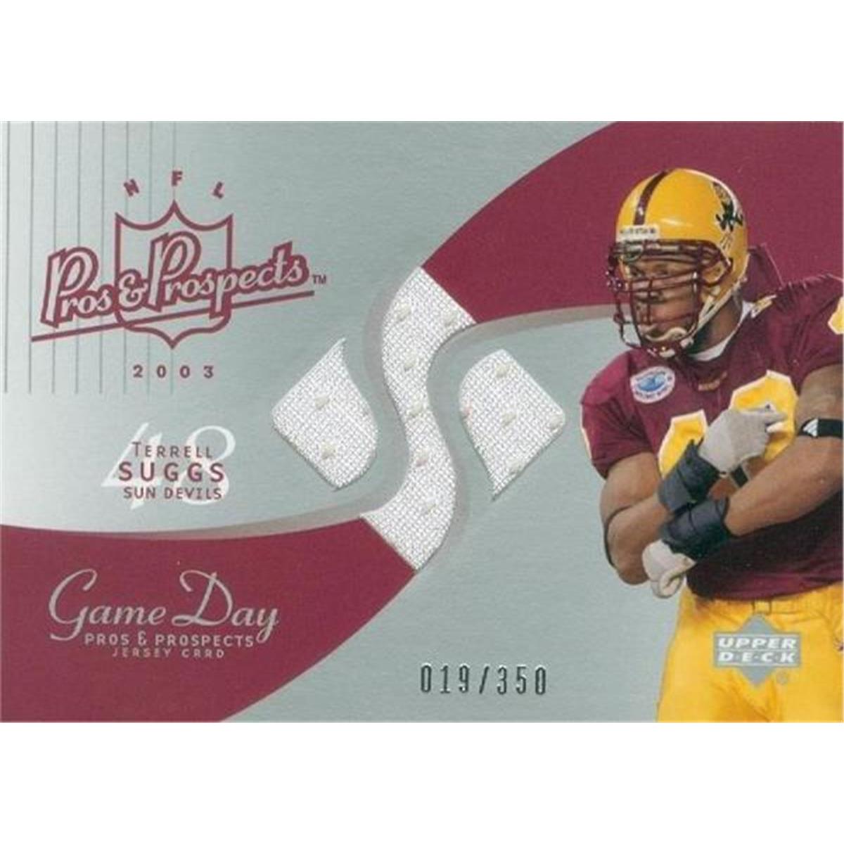Picture of Autograph Warehouse 365396 Terrell Suggs Player Worn Jersey Patch Football Card - 2003 Upper Deck Game Day-JCTS