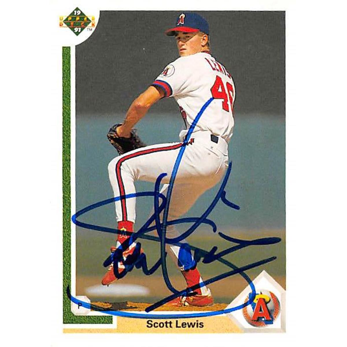 365989 Scott Lewis Autographed Baseball Card - 1991 Upper Deck-594