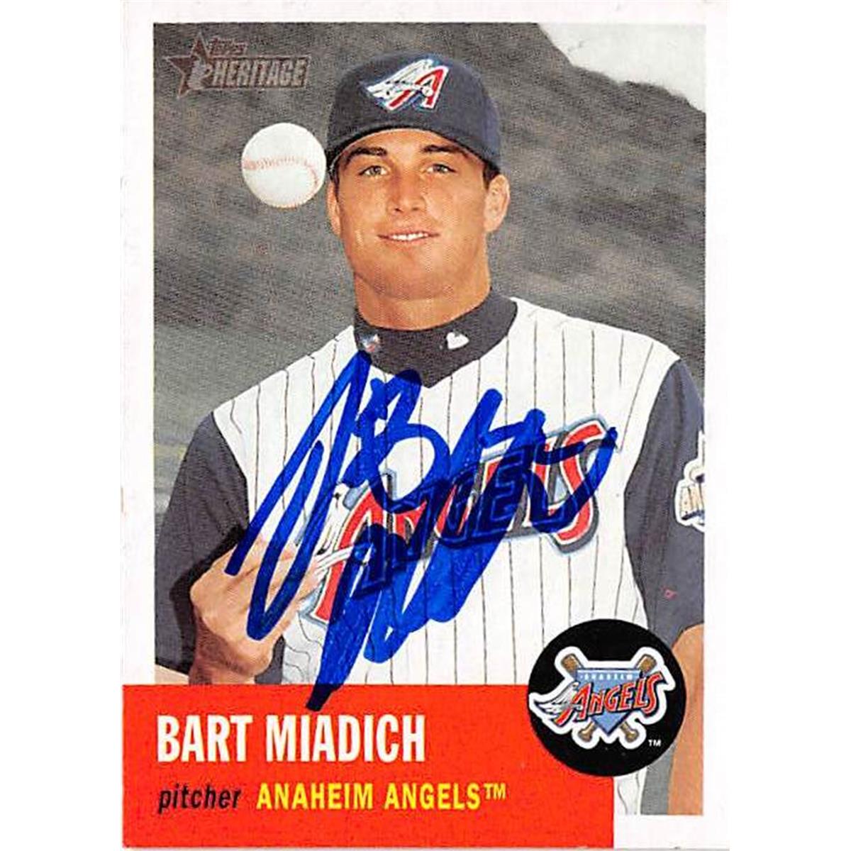 Picture of Autograph Warehouse 366074 Bart Miadich Autographed Baseball Card - 2002 Topps Heritage-196