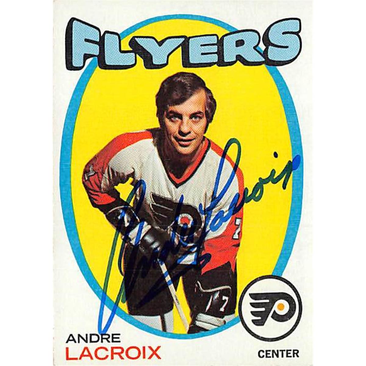 Picture of Autograph Warehouse 377283 Andre Lacroix Autographed Hockey Card - Philadelphia Flyers 1971 Topps No.33