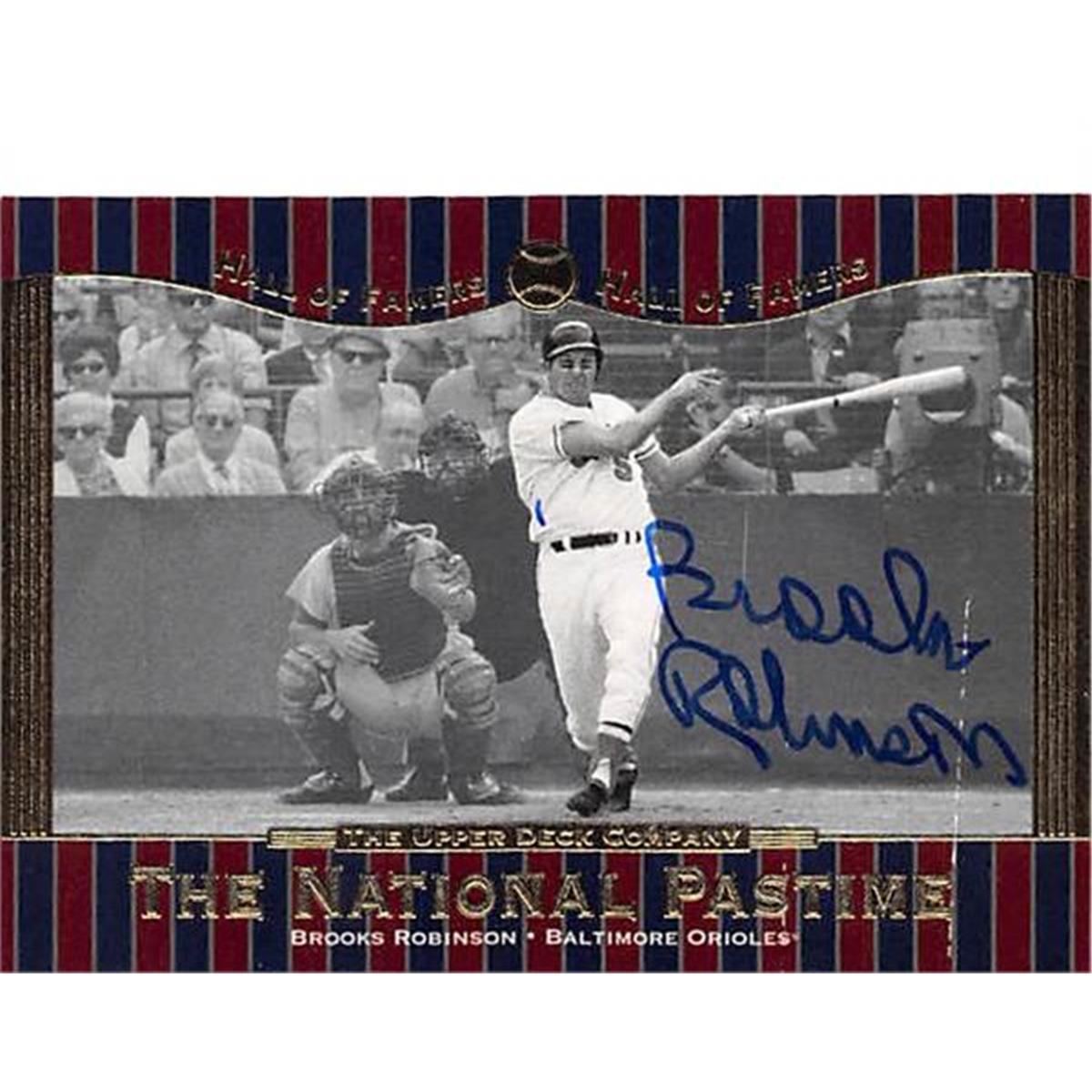 377657 Brooks Robinson Autographed Baseball Card - Baltimore Orioles 2001 Upper Deck No.66 slight creasing