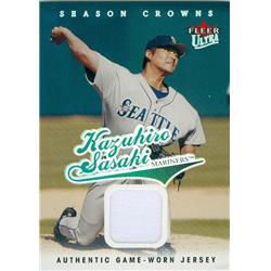 Picture of Autograph Warehouse 377755 Kazuhiro Player Worn Jersey Patch Sasaki Baseball Card - Seattle Mariners, Japanese 2004 Fleer Ultra Season Crowns No.144 LE 229-399