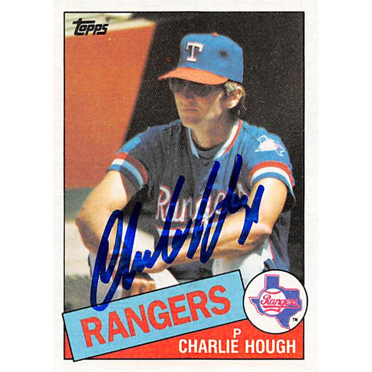 Picture of Autograph Warehouse 377824 Charlie Hough Autographed Baseball Card - Texas Rangers, SC 1985 Topps No.571