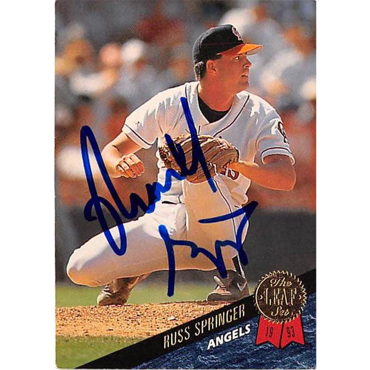 Picture of Autograph Warehouse 366286 Russ Springer Autographed Baseball Card - California Angels 1993 Leaf No.549