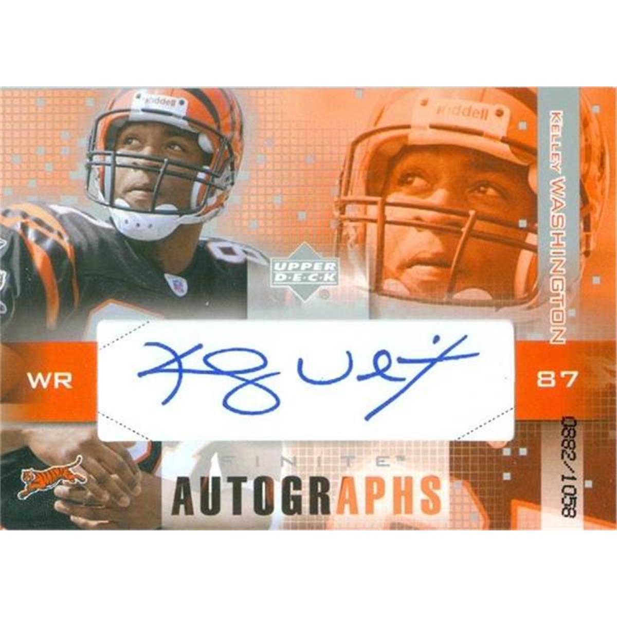 Picture of Autograph Warehouse 366629 Kelley Washington Autographed Football Card - Cincinnati Bengals 2003 Upper Deck No.FAKW