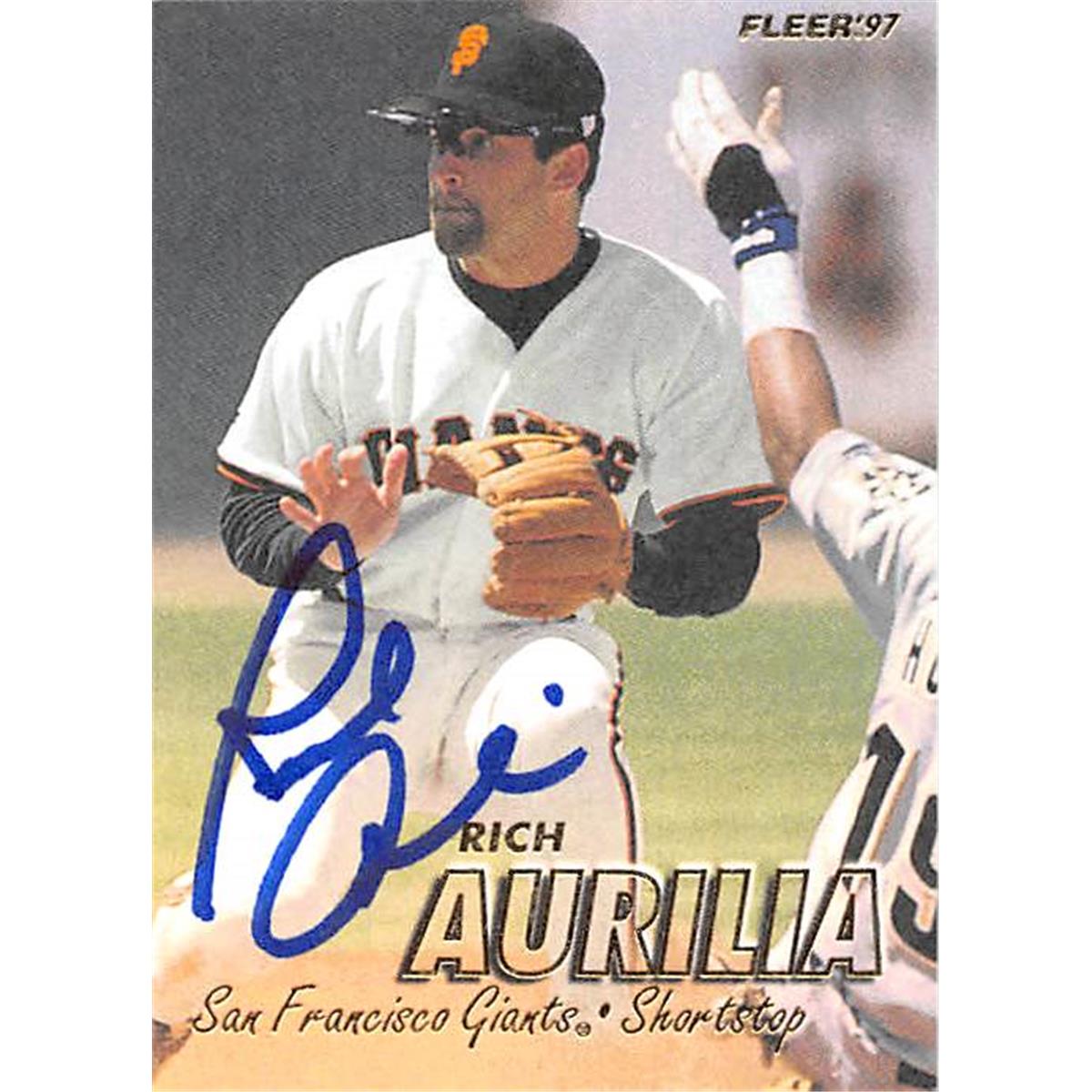 377065 Rich Aurilia Autographed Baseball Card - San Francisco Giants, SC 1997 Fleer No.474