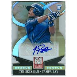 Tim Beckham Autographed Baseball Card - TB Rays now Baltimore Orioles 2014 Elite Status No.75 Rookie Refractor Certified Limited 16 of 49 Die Cut