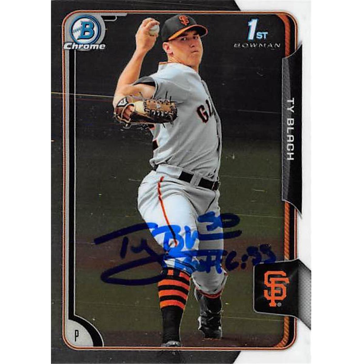 Picture of Autograph Warehouse 377186 Ty Blach Autographed Baseball Card - San Francisco Giants 2015 Topps Bowman Chrome No.6BCP24 Rookie