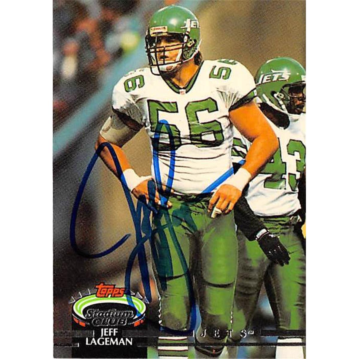 Picture of Autograph Warehouse 377248 Jeff Lageman Autographed Football Card - New York Jets 1992 Topps Stadium Club No.90
