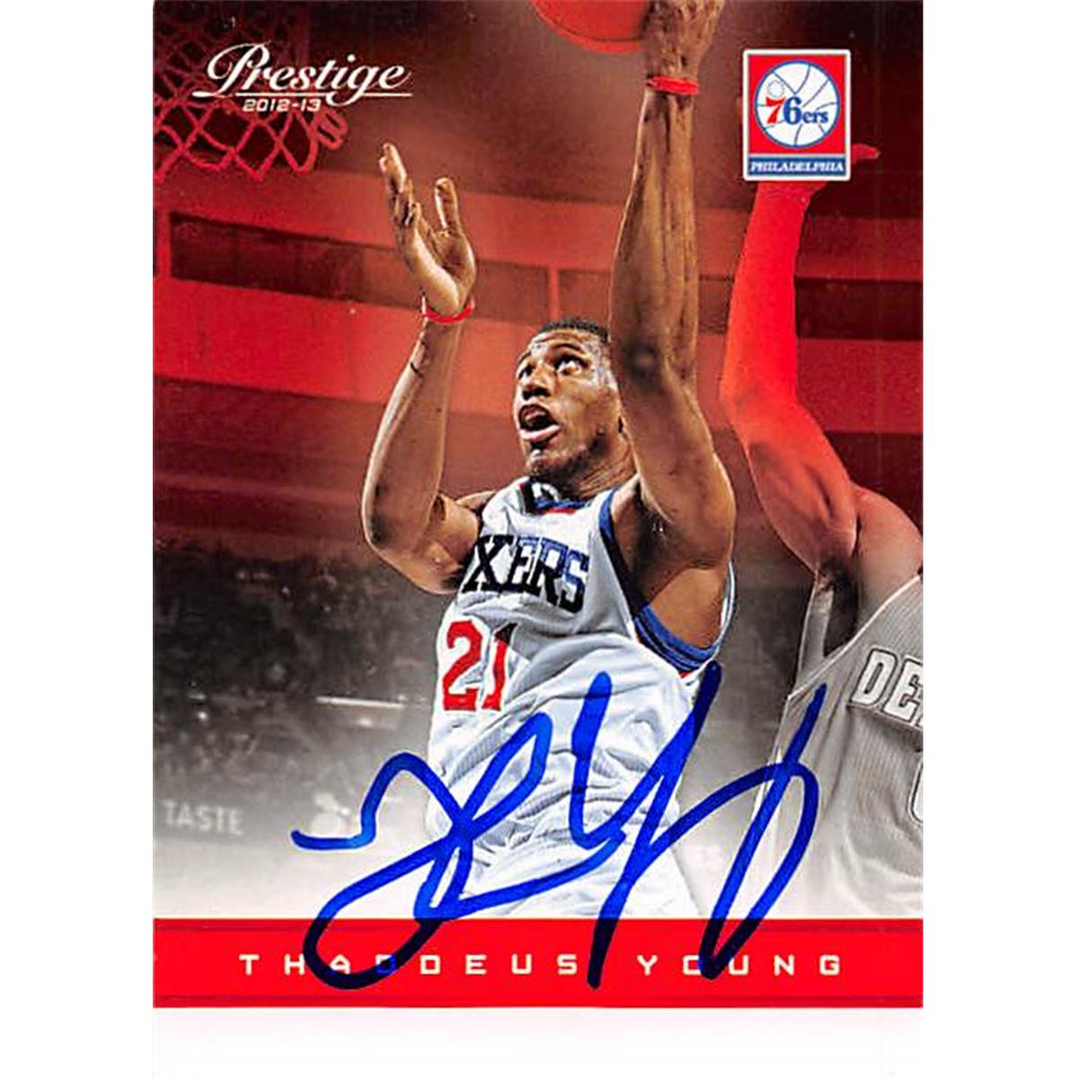 Picture of Autograph Warehouse 388493 Thaddeus Young Autographed Basketball Card - Philadelphia 76ers 2012 Panini Prestige No.148