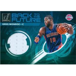 Picture of Autograph Warehouse 409231 Greg Monroe Player Worn Jersey Patch Basketball Card - Detroit Pistons 2017 Donruss Back to the Future No.BMGM