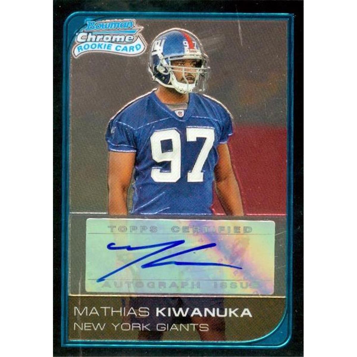 Picture of Autograph Warehouse 377931 Mathias Kiwanuka Autographed Football Card - New York Giants 2006 Bowman Chrome Rookie No.250