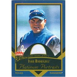 388154 Ivan Rodriguez Player Worn Jersey Patch Baseball Card - Texas Rangers Pudge 2003 Fleer Platinum No.PPIR Game Used Insert Edition