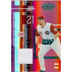 Sean Casey Player Worn Jersey Patch Baseball Card - Cincinnati Reds The Mayor 2005 Leaf Materials No.135 Refractor Game Used Insert Mirror Edition