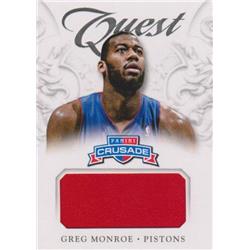 Picture of Autograph Warehouse 388260 Greg Monroe Player Worn Jersey Patch Basketball Card - Detroit Pistons 2013 Panini Crusade Quest No.51