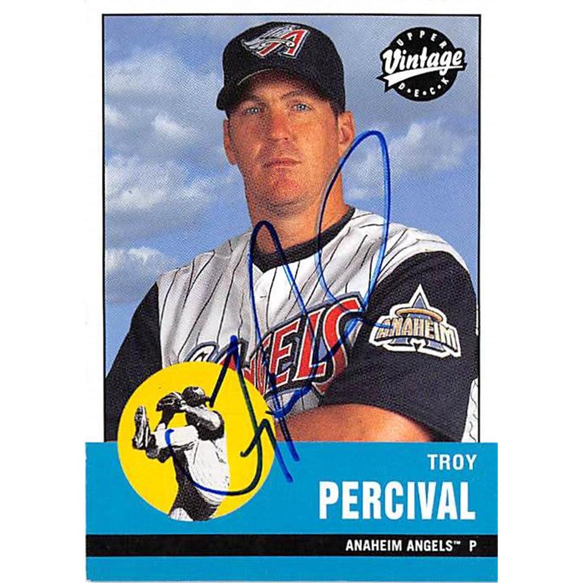 Picture of Autograph Warehouse 366162 Troy Percival Autographed Baseball Card - 2001 Upper Deck Vintage 10
