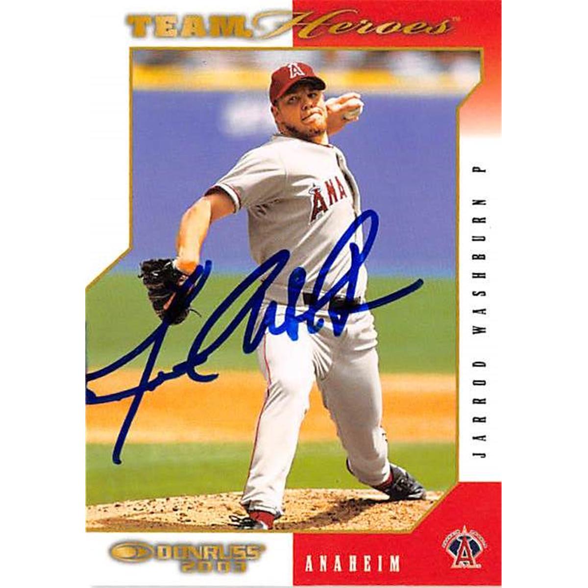 Picture of Autograph Warehouse 366341 Jarrod Washburn Autographed Baseball Card - 2003 Donruss Team Heroes 6