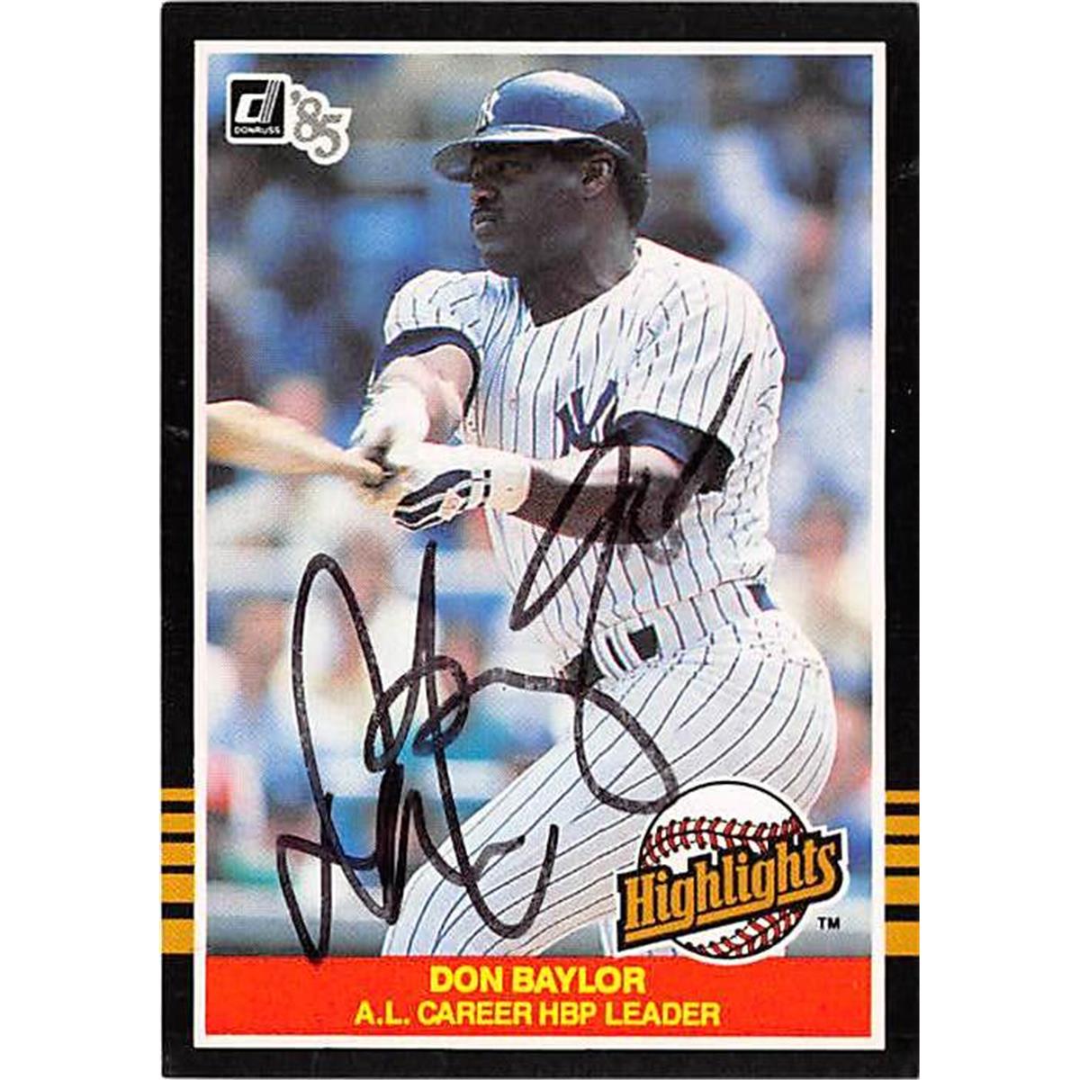 Picture of Autograph Warehouse 366471 Don Baylor Autographed Baseball Card - 1985 Donruss 35 Highlights Hit By Pitch Record