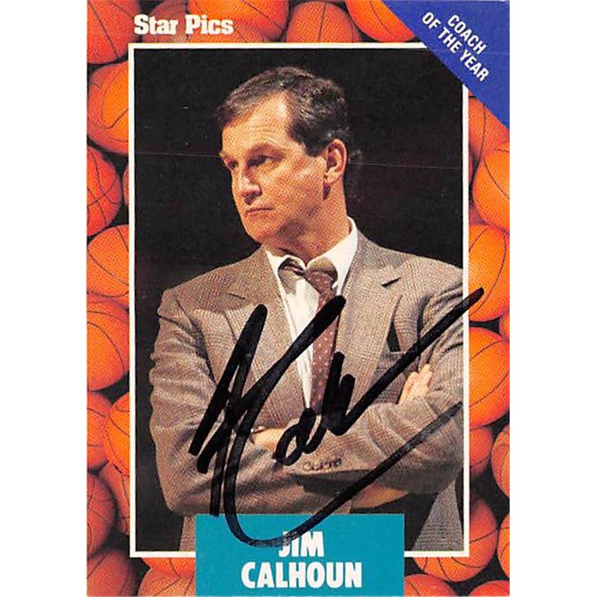 Picture of Autograph Warehouse 366545 Jim Calhoun Autographed Basketball Card - 1990 Star Pics 40 Coach of the Year
