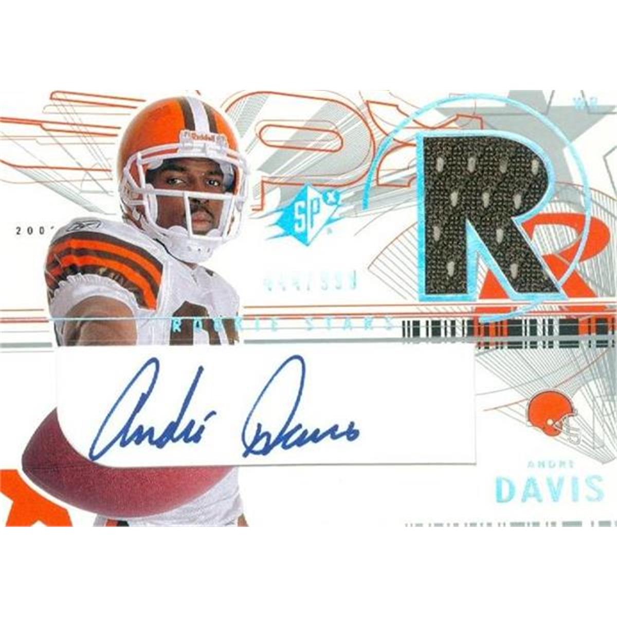 Picture of Autograph Warehouse 366625 Andre Davis Autographed Player Worn Jersey Patch Football Card - 2002 Upper Deck Rookie Stars 157
