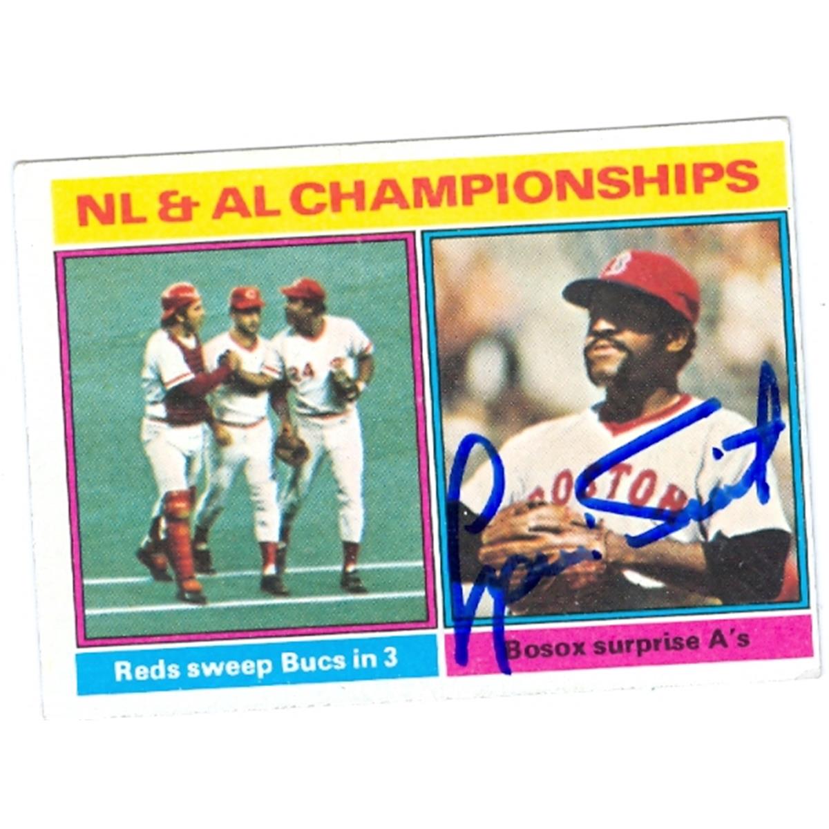 Picture of Autograph Warehouse 365336 Luis Tiant Autographed Baseball Card - 1976 Topps 461 Championship Series Highlights