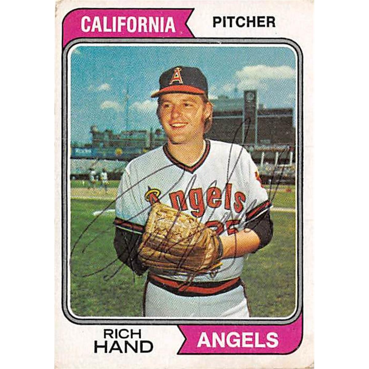 365869 Rich Hand Autographed Baseball Card - 1974 Topps 571