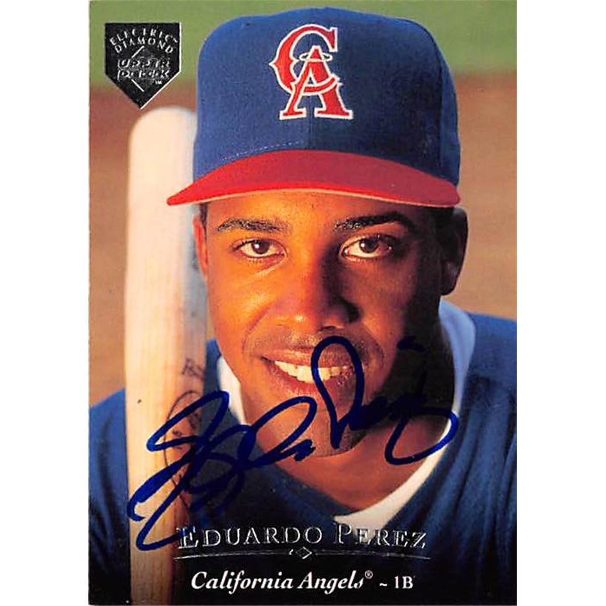 Picture of Autograph Warehouse 366137 Eduardo Perez Autographed Baseball Card - 1995 Upper Dck 266