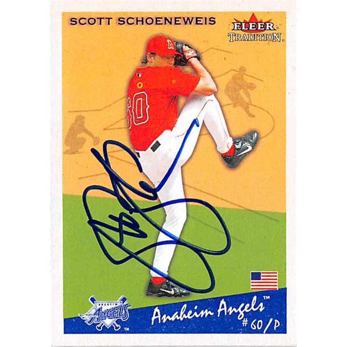 Picture of Autograph Warehouse 366227 Scott Schoeneweis Autographed Baseball Card - 2002 Fleer Tradition US253