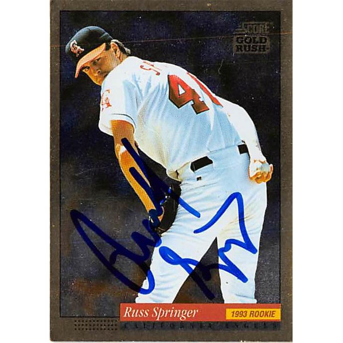 Picture of Autograph Warehouse 366287 Russ Springer Autographed Baseball Card - 1993 Score 562 Gold Rush Rookie