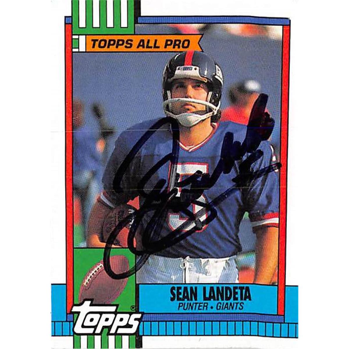 420746 Sean Landeta Autographed Football Card New York Giants Super Bowl Champion 1990 Topps No.65