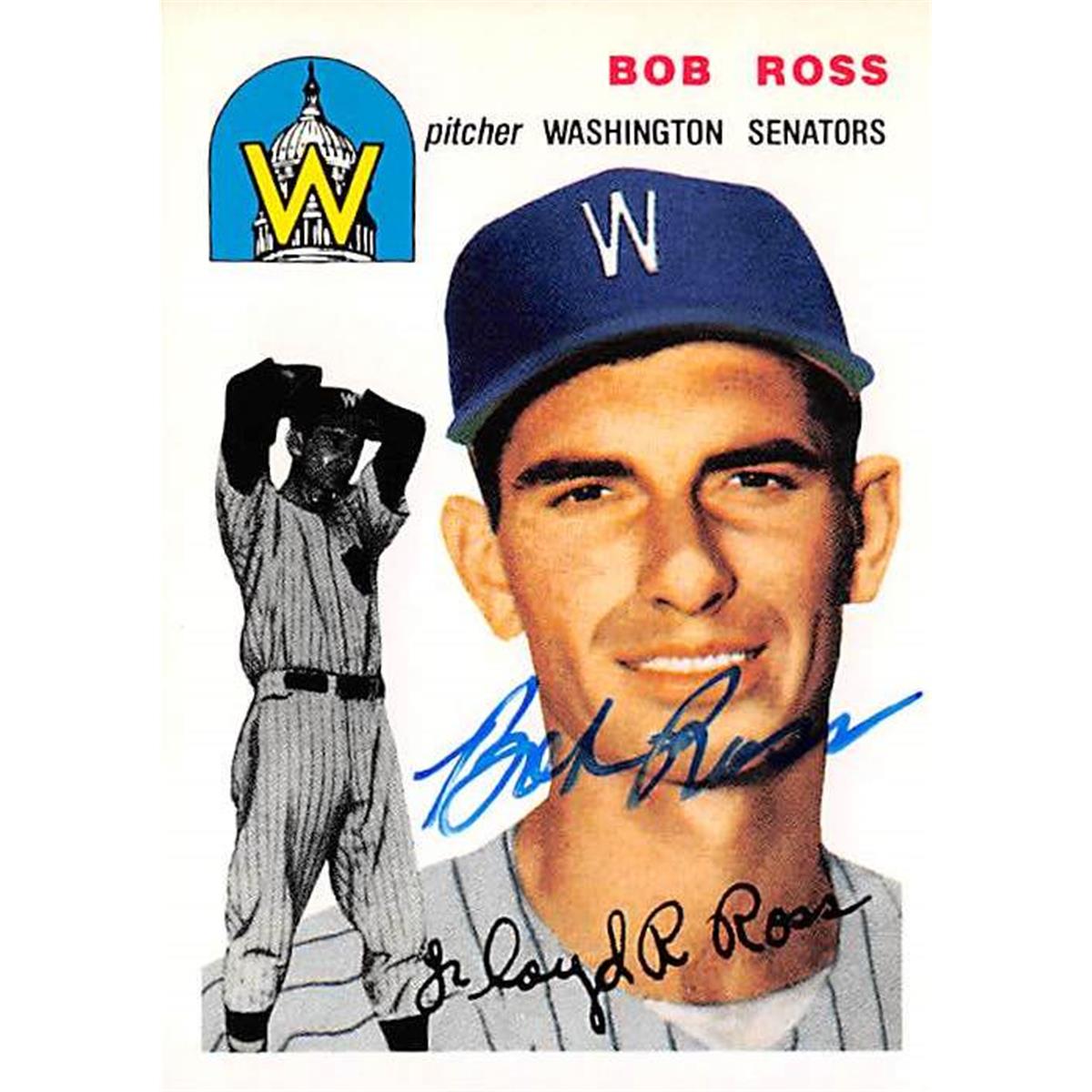 420965 Bob Ross Autographed Baseball Card Washington Senators 1994 Topps Archives 1954 No.189