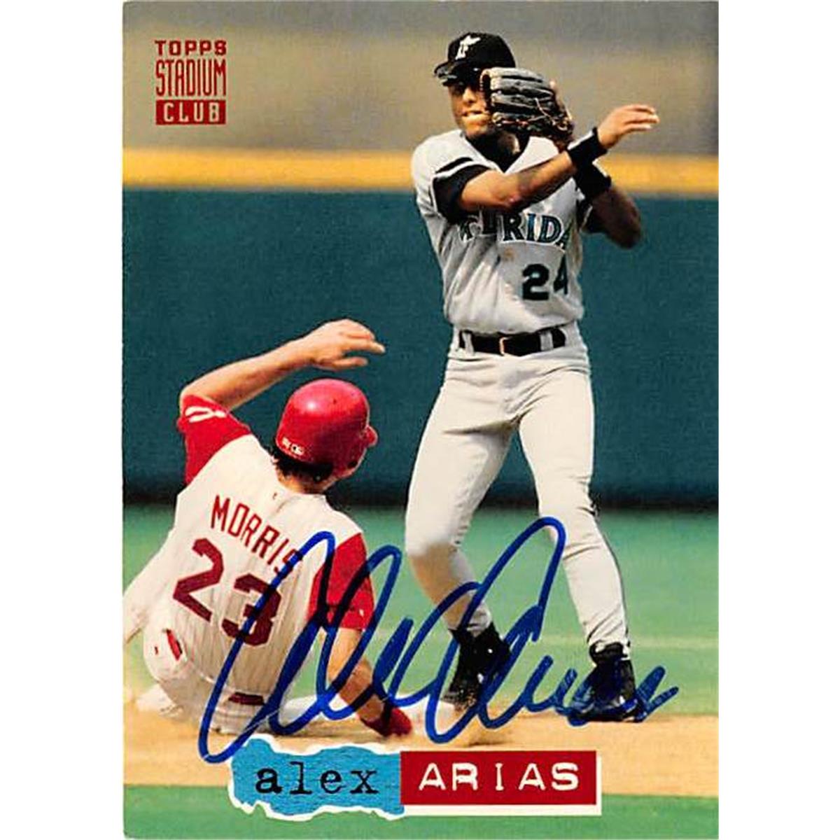 420976 Alex Arias Autographed Baseball Card Florida Marlins 1994 Topps Stadium Club No.230