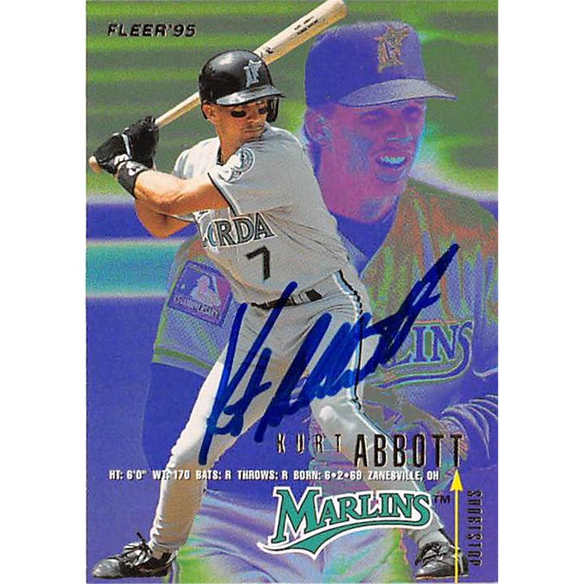 420987 Kurt Abbott Autographed Baseball Card Florida Marlins 1995 Fleer No.323