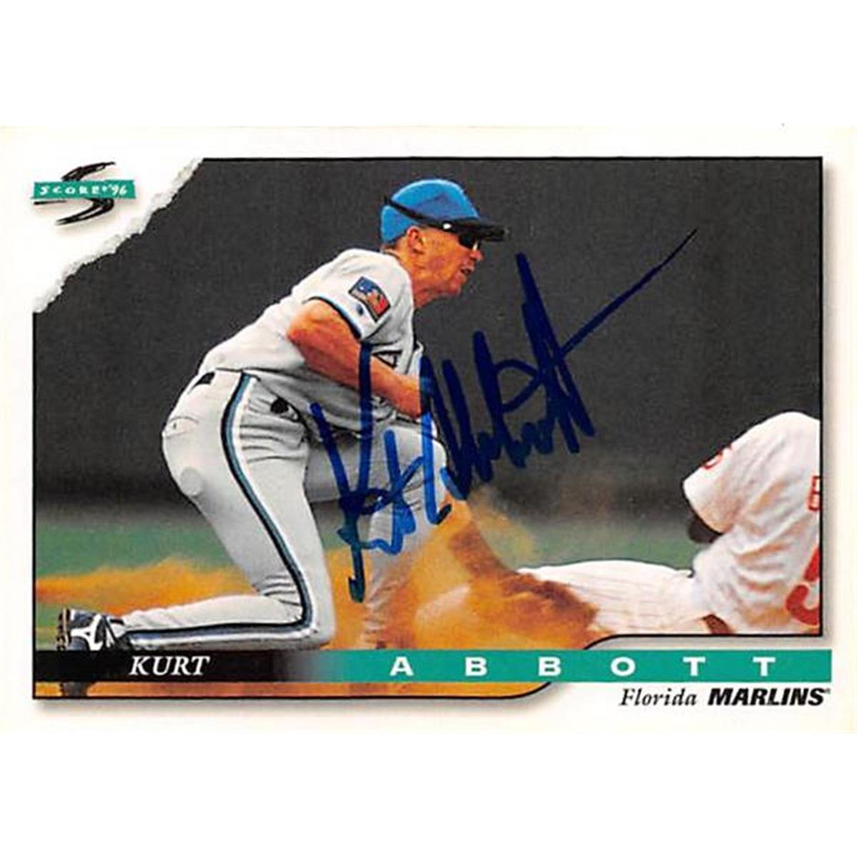 420995 Kurt Abbott Autographed Baseball Card Florida Marlins 1996 Score No.398