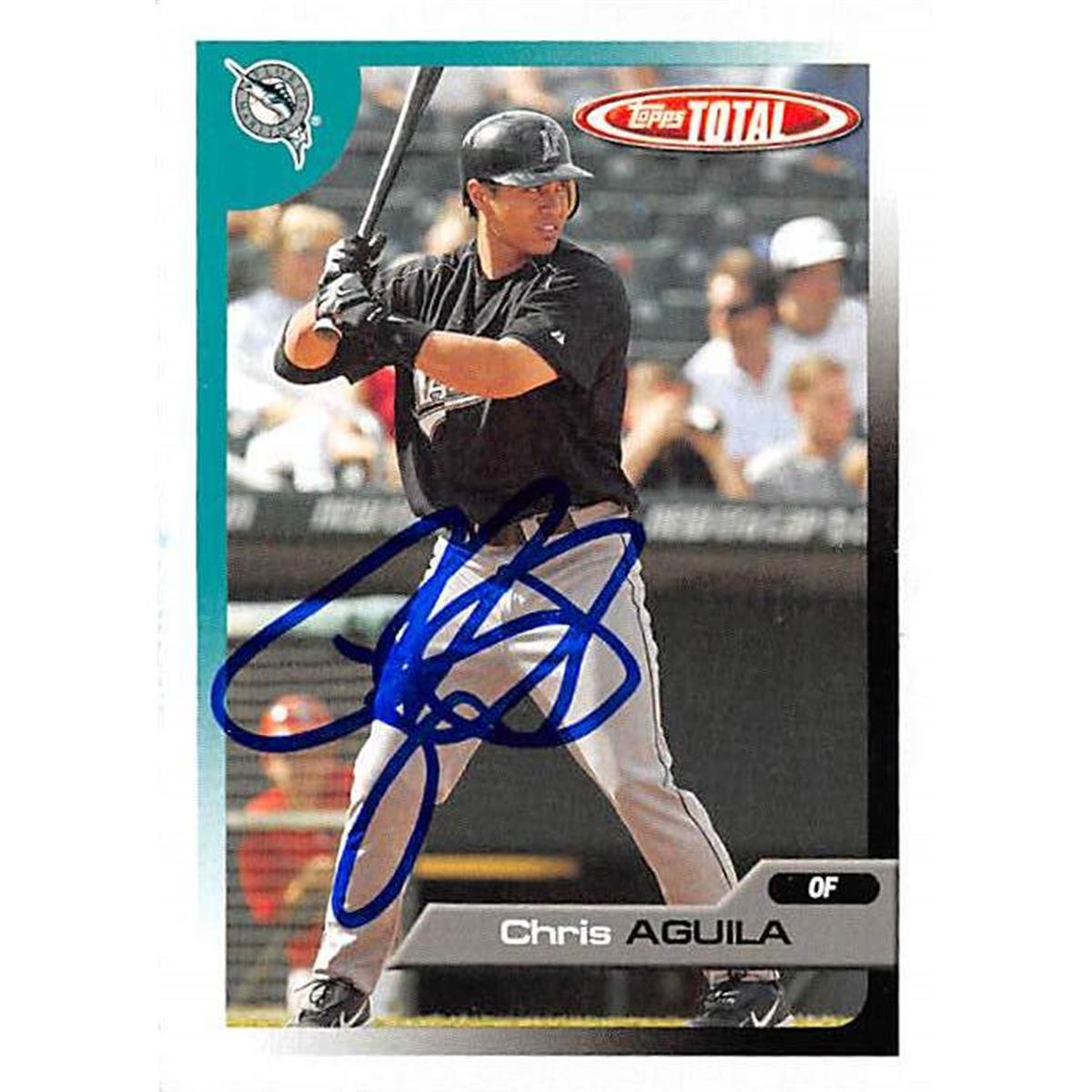 421006 Chris Aguila Autographed Baseball Card Florida Marlins 2005 Topps Total No.118