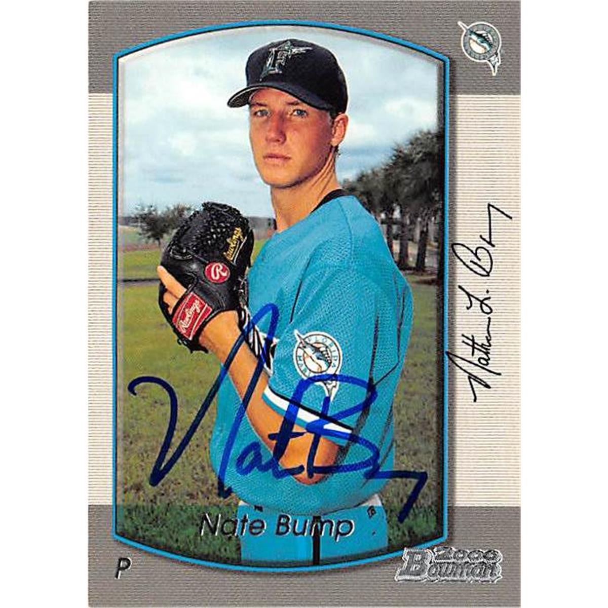 421066 Nate Bump Autographed Baseball Card Florida Marlins 2000 Topps Bowman No.307