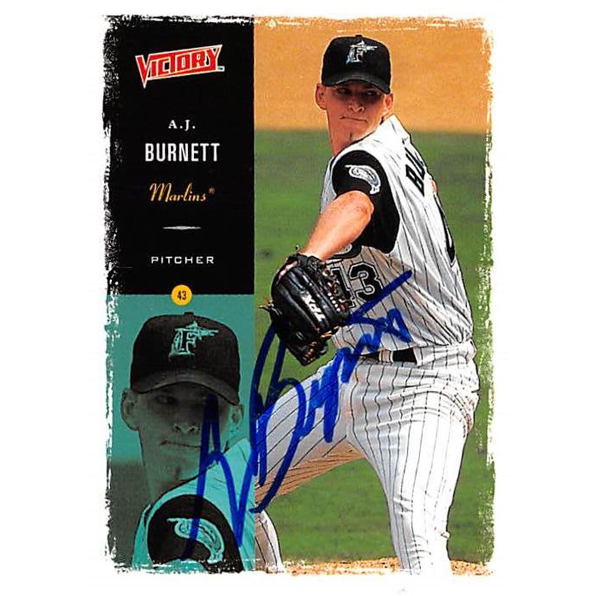 421074 A.J. Burnett Autographed Baseball Card Florida Marlins 2000 Upper Deck Victory No.172
