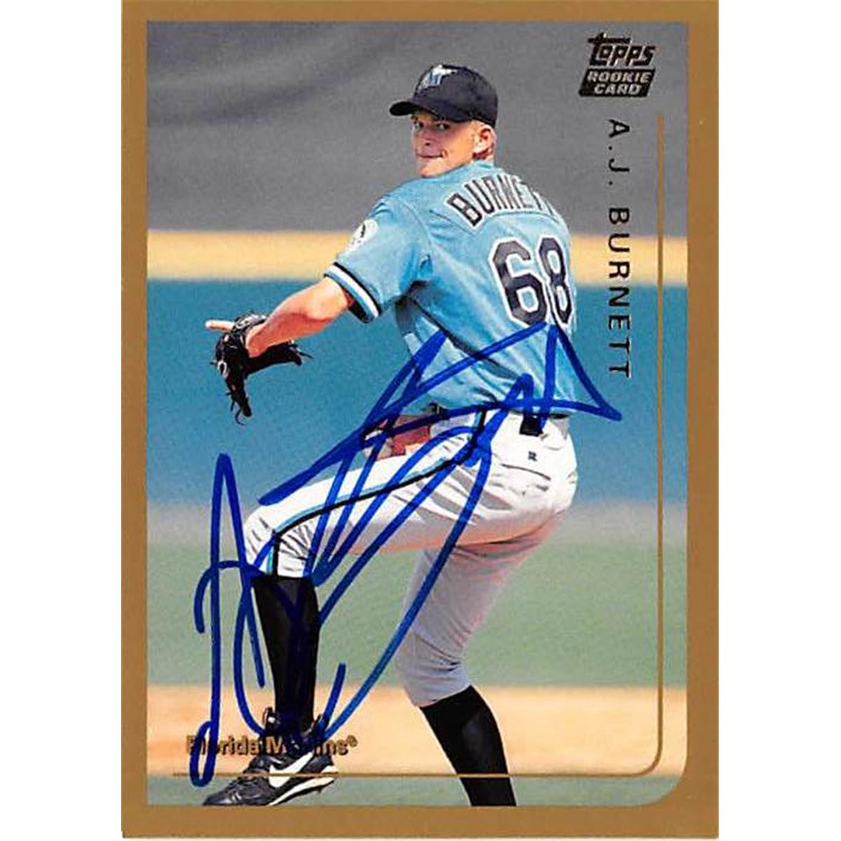 421079 A.J. Burnett Autographed Baseball Card Florida Marlins FT 1999 Topps No.T36 Rookie