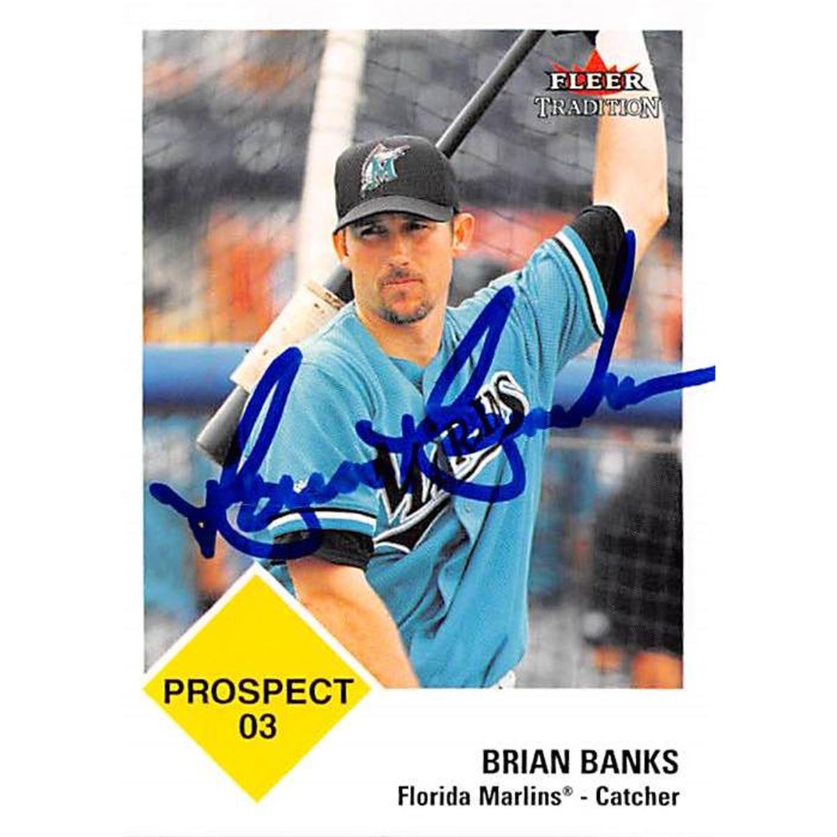 421086 Brian Banks Autographed Baseball Card Florida Marlins 2003 Fleer Tradition No.440