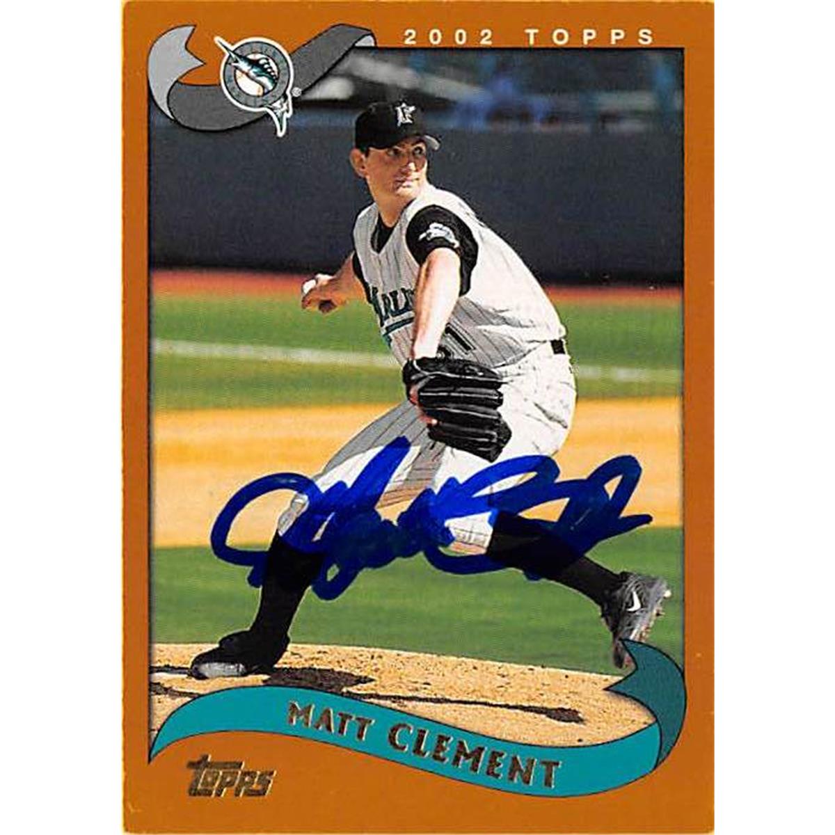 421125 Matt Clement Autographed Baseball Card Florida Marlins 2002 Topps No.518