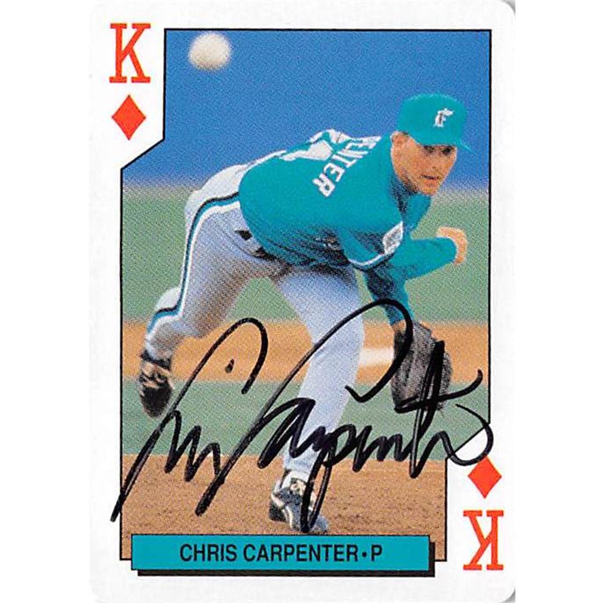 421130 Cris Carpenter Autographed Baseball Card Florida Marlins 1993 Bicycle Inaugural No.CCKD