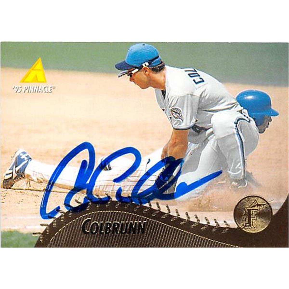 421142 Greg Colbrunn Autographed Baseball Card Florida Marlins 1995 Pinnacle No.206