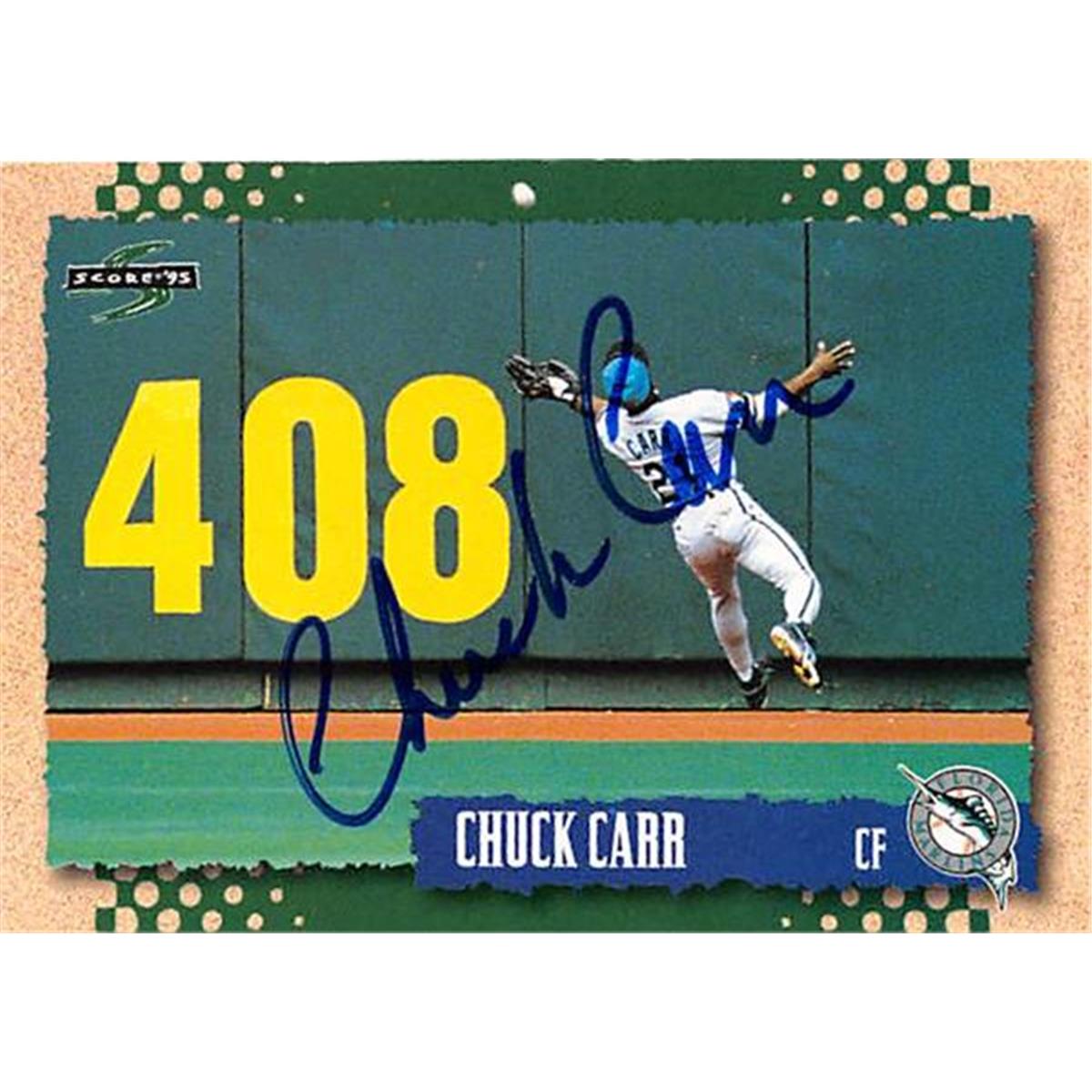 421144 Chuck Carr Autographed Baseball Card Florida Marlins 1995 Score No.224