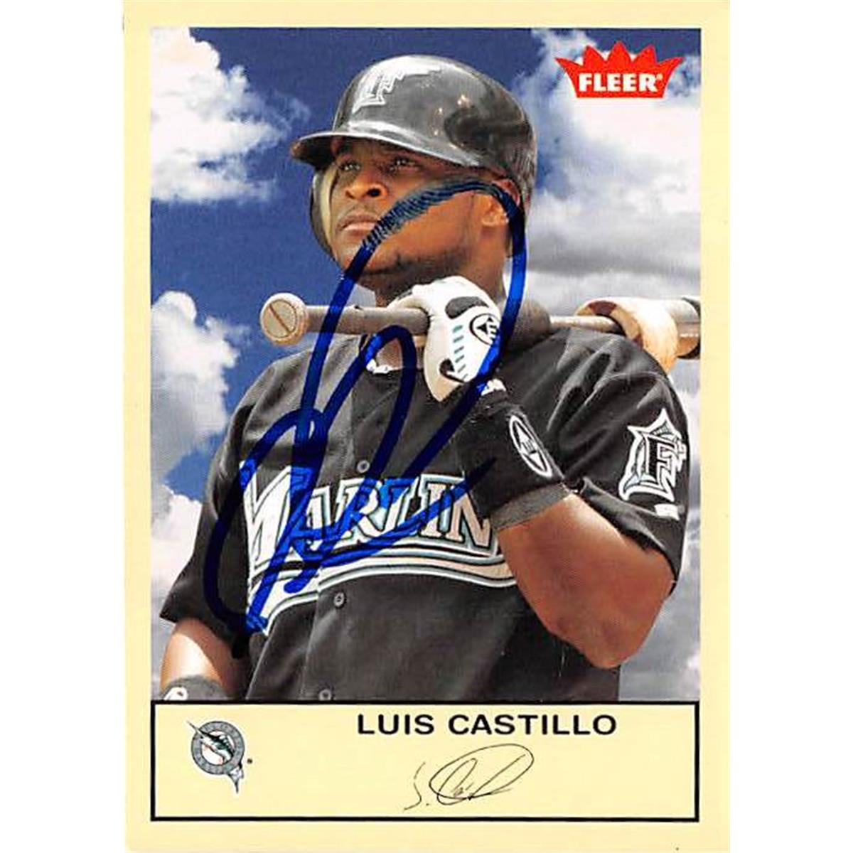 421192 Luis Castillo Autographed Baseball Card Florida Marlins 2005 Fleer No.44