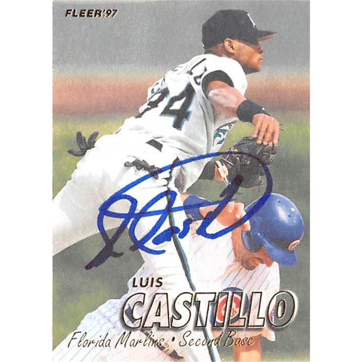 421193 Luis Castillo Autographed Baseball Card Florida Marlins SC 1997 Fleer No.326