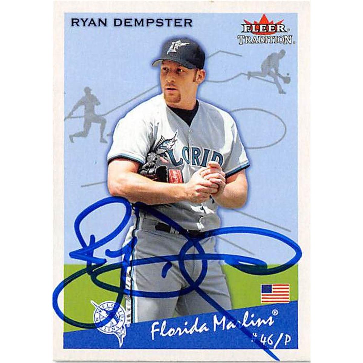 421216 Ryan Dempster Autographed Baseball Card Florida Marlins 2002 Fleer Tradition No.183